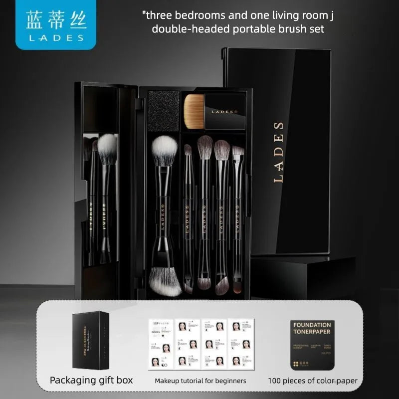 11-Piece Portable Makeup Brush Set with Double-Sided Storage Box Makeup Brush Set QXL