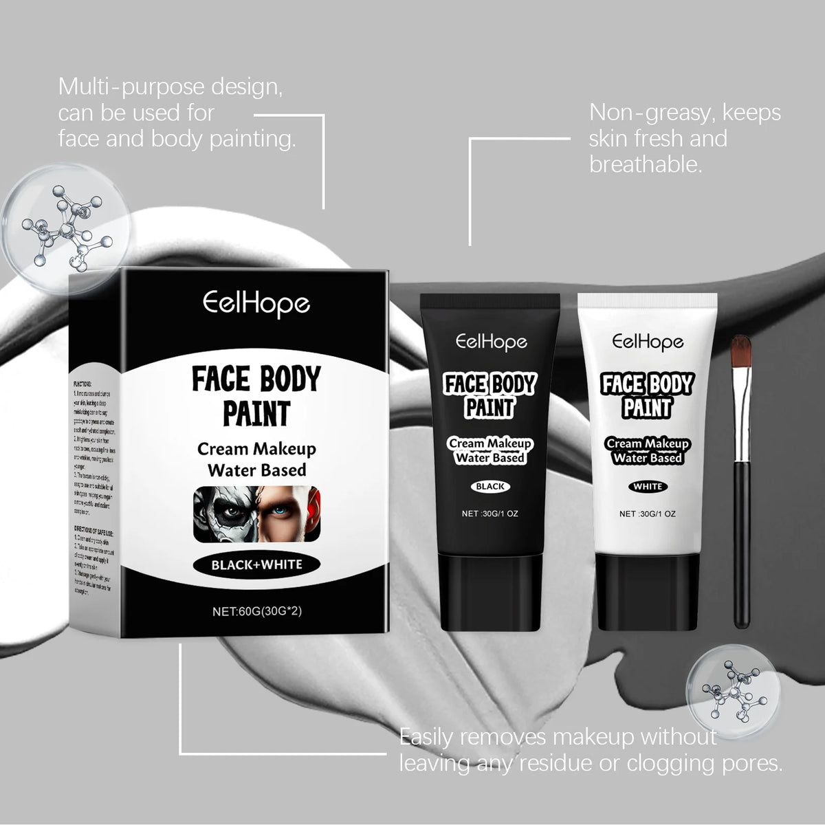 Halloween Face & Body Paint Set White & Black | Eelhope Face & Body Paint QXL