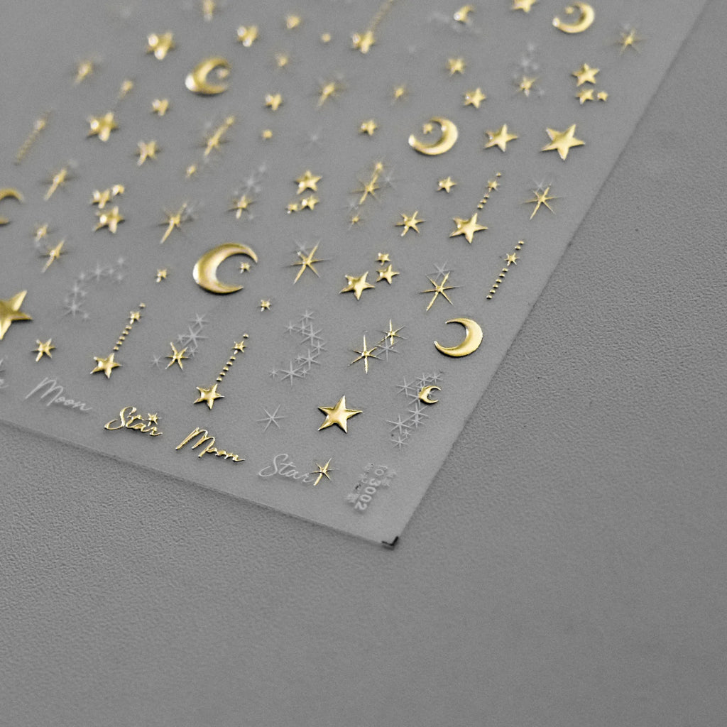 5D Bronzing Nail Stickers – Gold & Silver Stars & Moon Nail Art Stickers QXL