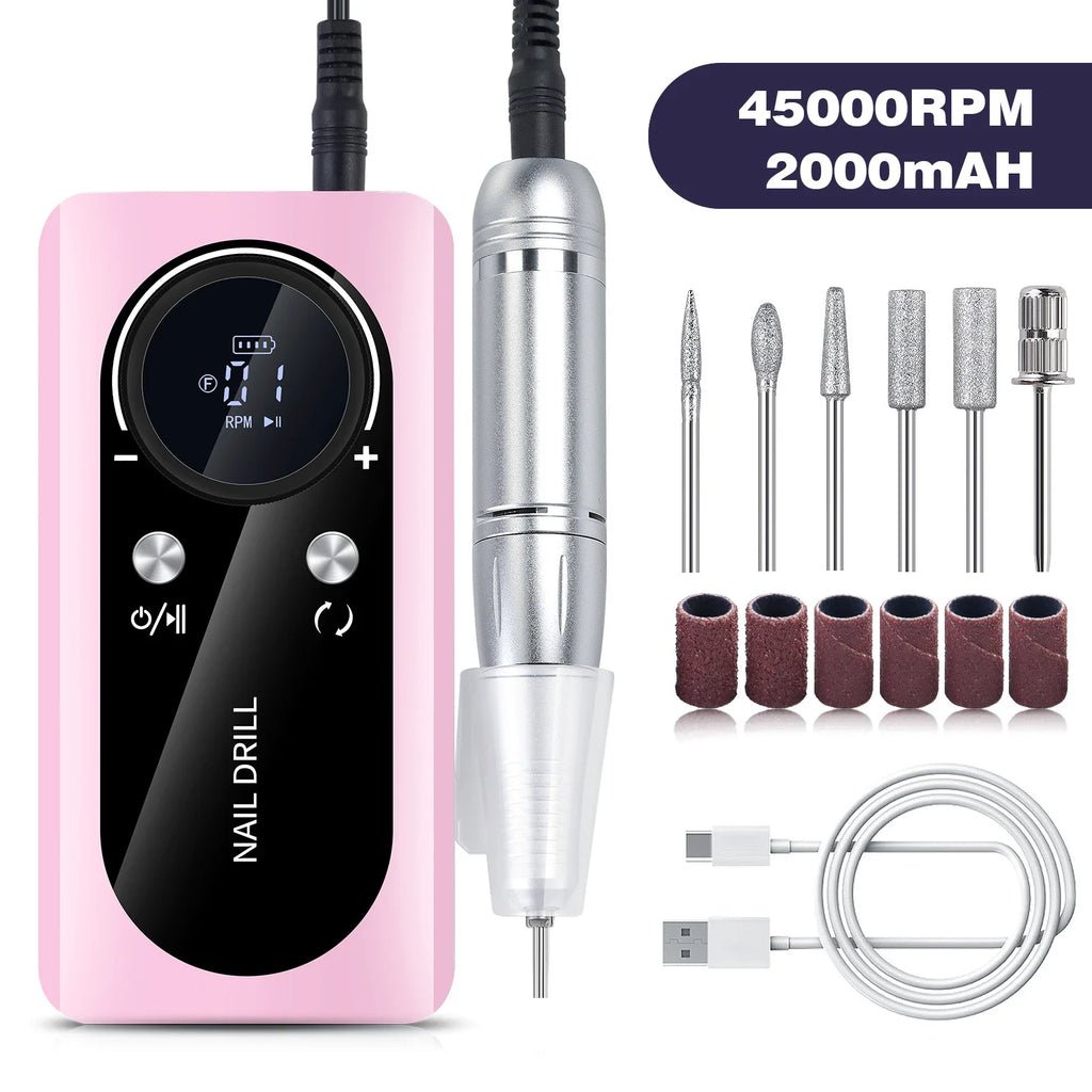 Cordless Electric Nail Drill 45000RPM | Pro Manicure Kit Electric Nail Drill QXL pink-V2