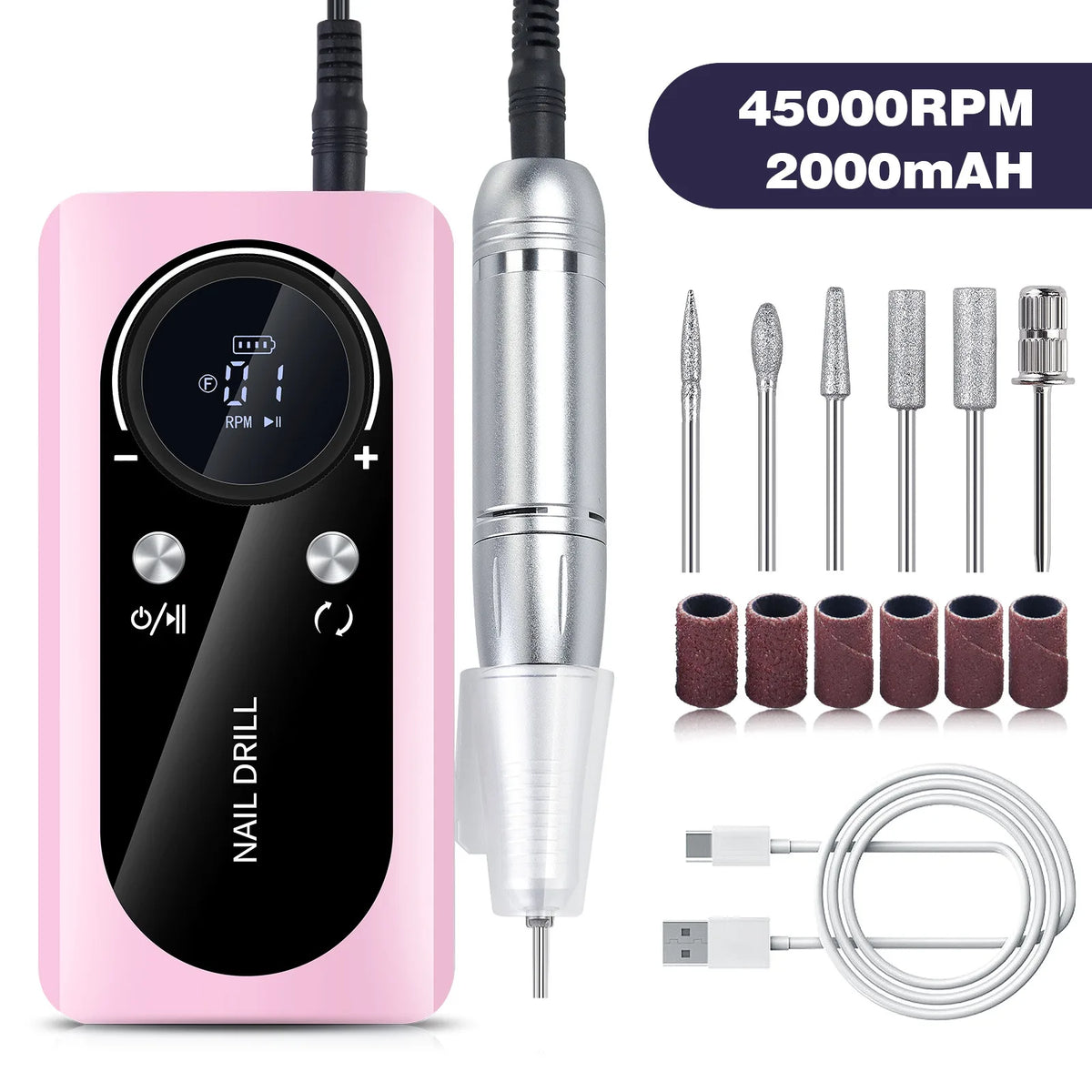 Cordless Electric Nail Drill 45000RPM | Pro Manicure Kit Electric Nail Drill QXL pink-V2