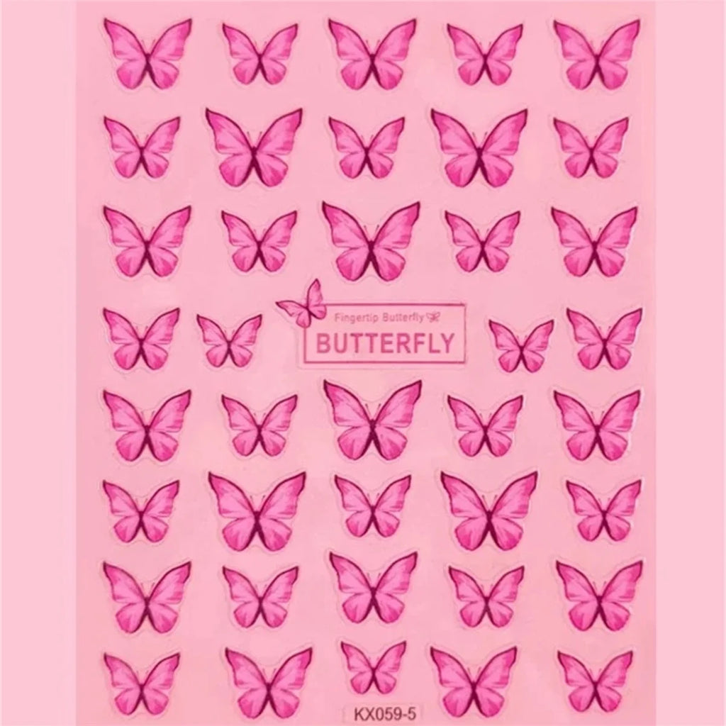 5D Kawaii Butterfly Nail Art Stickers | Korean Pink Gradient Nail Art Stickers QXL