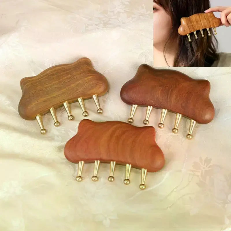 Brass & Sandalwood Gua Sha Massage Comb | Body & Scalp Gua Sha Massage Comb QXL