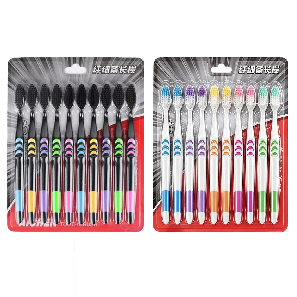 10-Pack Bamboo Charcoal Toothbrushes | Ultra-Soft Bristles Bamboo Toothbrush Set QXL AB-20PCS