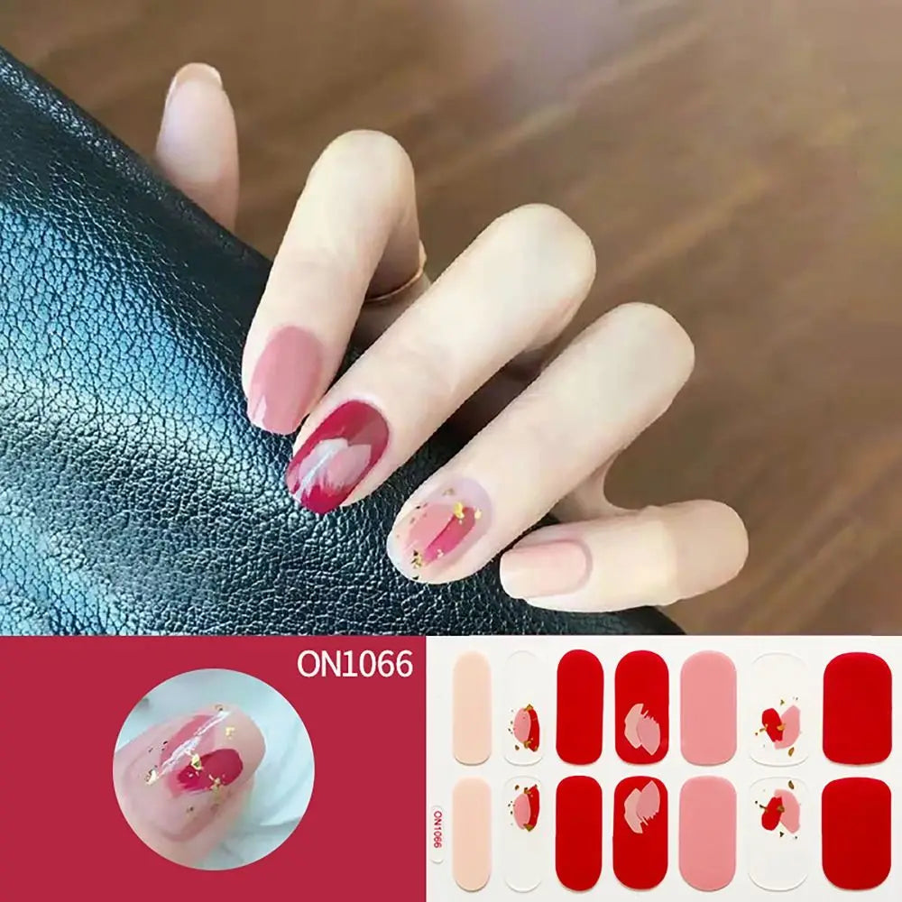 Semi-Cured Gel Nail Stickers | Floral Full Cover Nail Strips Gel Nail Stickers QXL 1066