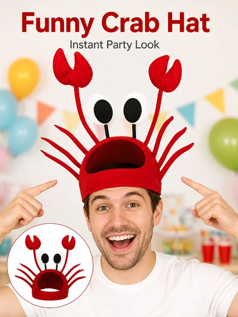Funny Red Crab Plush Hat – Adult Party Costume & Cosplay Cap Costume Hat QXL