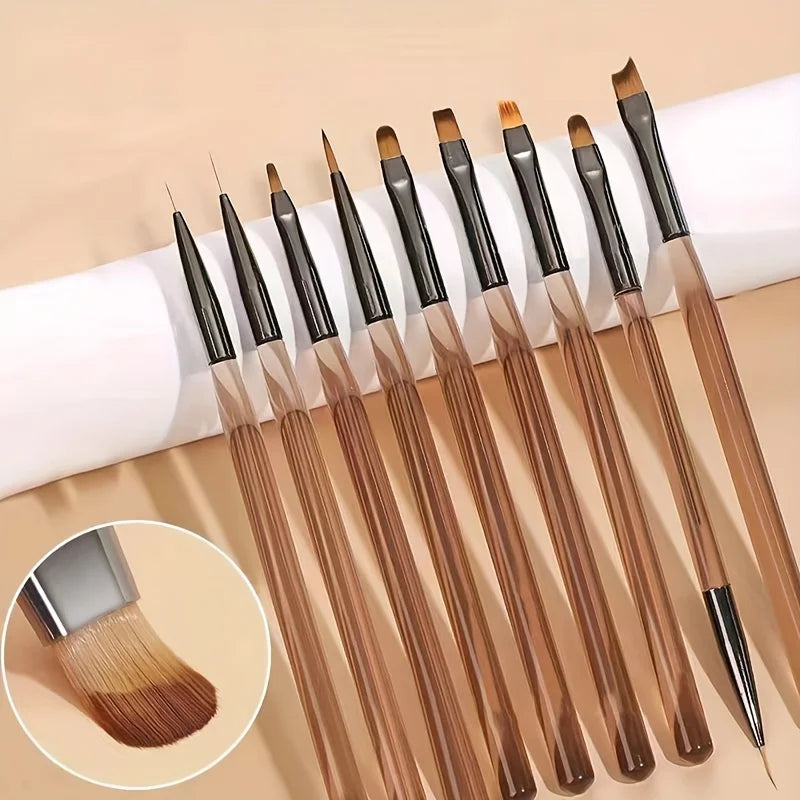 9-Piece UV Gel Nail Art Brush Set | Liner & Acrylic Pens Nail Art Brush Set QXL