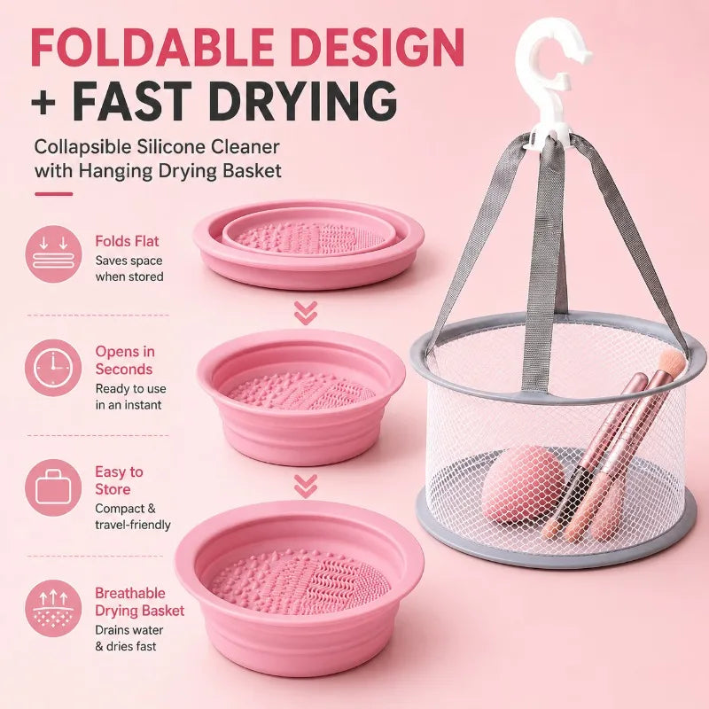 2-in-1 Silicone Makeup Brush Cleaner Bowl & Drying Basket Brush Cleaner Set QXL