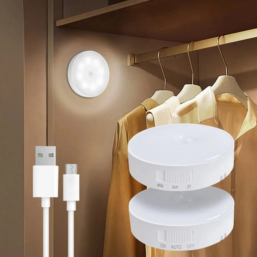 Motion Sensor LED Night Light | Wireless Magnetic Round Lamp LED Night Light QXL