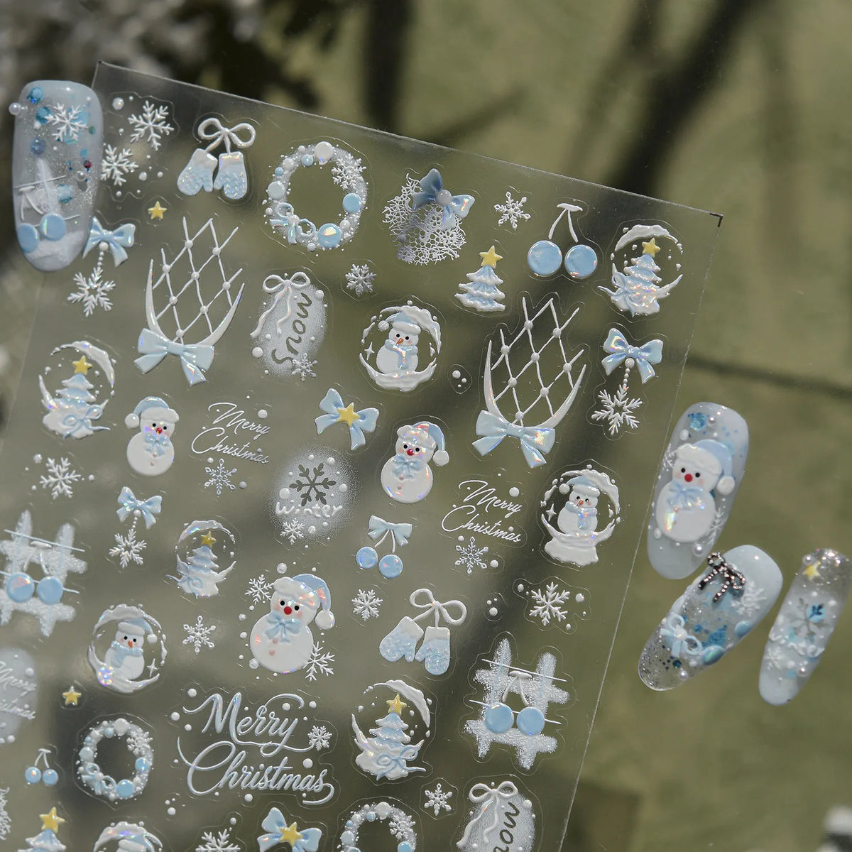 Christmas 5D Nail Stickers – Snowman & Snowflake Decals Nail Art Stickers QXL