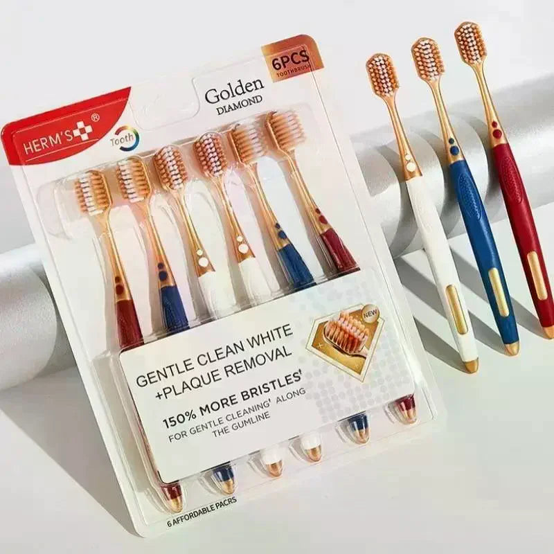 6-Pack Wide Head Soft Bristle Adult Toothbrushes | BPA-Free Manual Toothbrush Set QXL