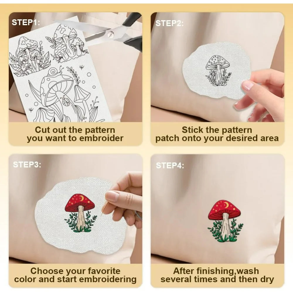 15-Pack Mushroom Water Soluble Stick & Stitch Embroidery Patterns Embroidery Stabilizer QXL