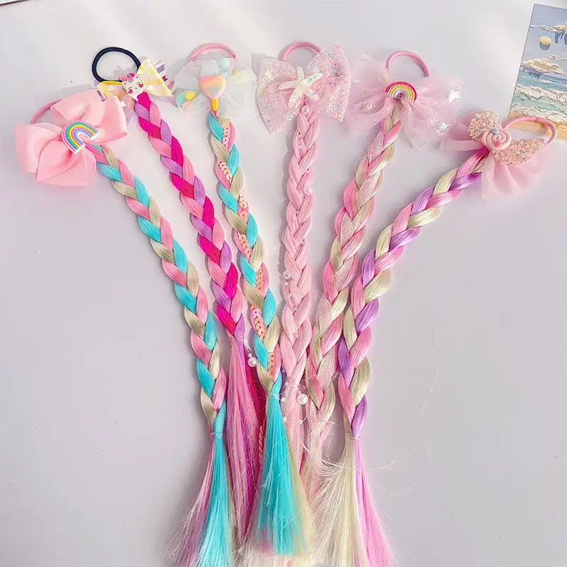 Girls Rainbow Mermaid Crochet Braid Hair Extensions – Colorful Braid Hair Extensions QXL