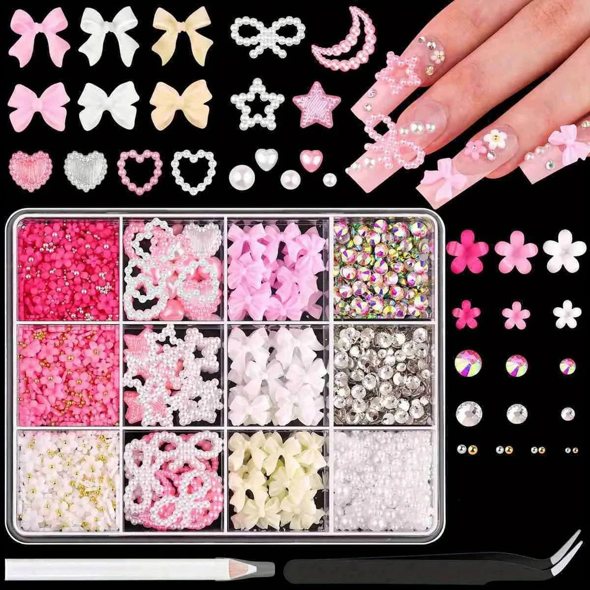 3D Resin Bow Nail Art Charms | Kawaii Rhinestone Decorations Nail Art Charms QXL