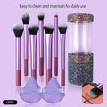 10-Pc Purple Makeup Brush Set with Powder Pads & Storage Makeup Brush Set QXL PURPLE