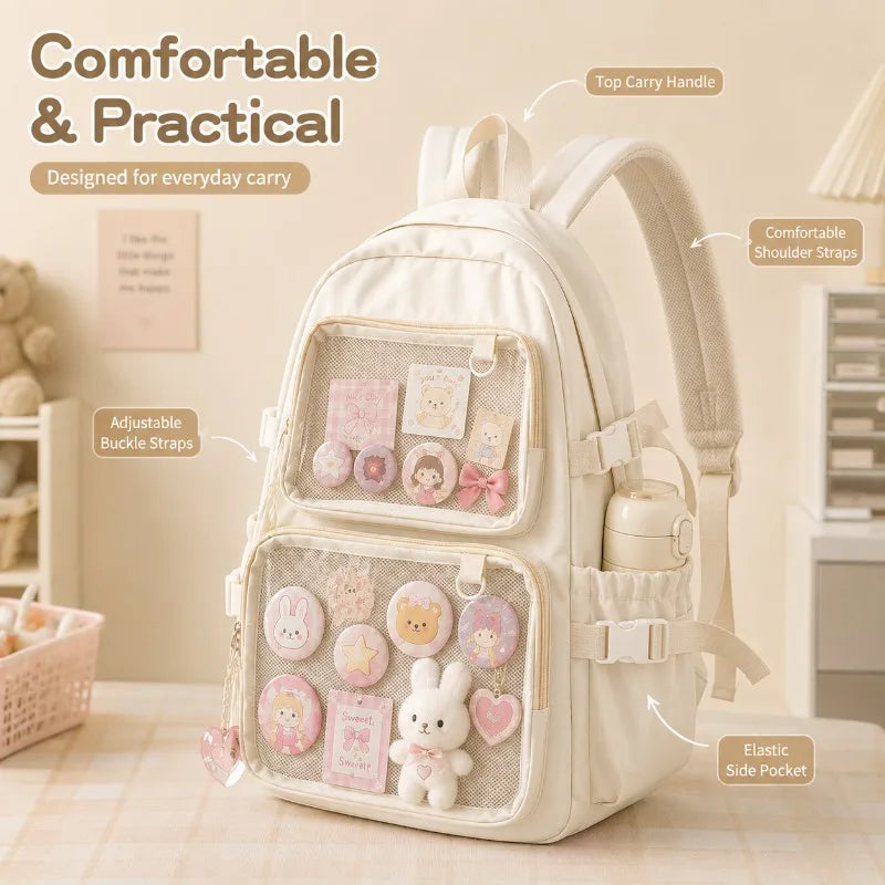 Kawaii Ita Bag Backpack – Clear Pin Display Window School Bag Ita Bag Backpack QXL