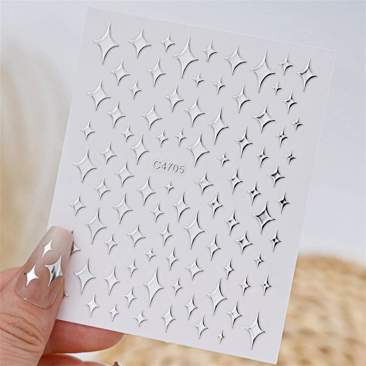 5-Pack 3D Silver Star Kawaii Nail Art Stickers & Decals Nail Art Stickers QXL