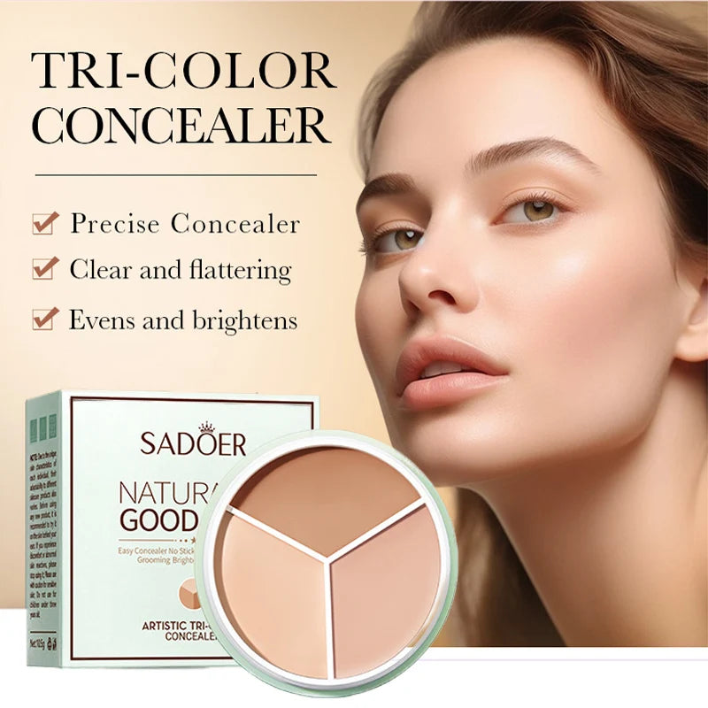 SADOER Tri-Color Contour & Brighten Concealer Cream | Matte Concealer Cream QXL