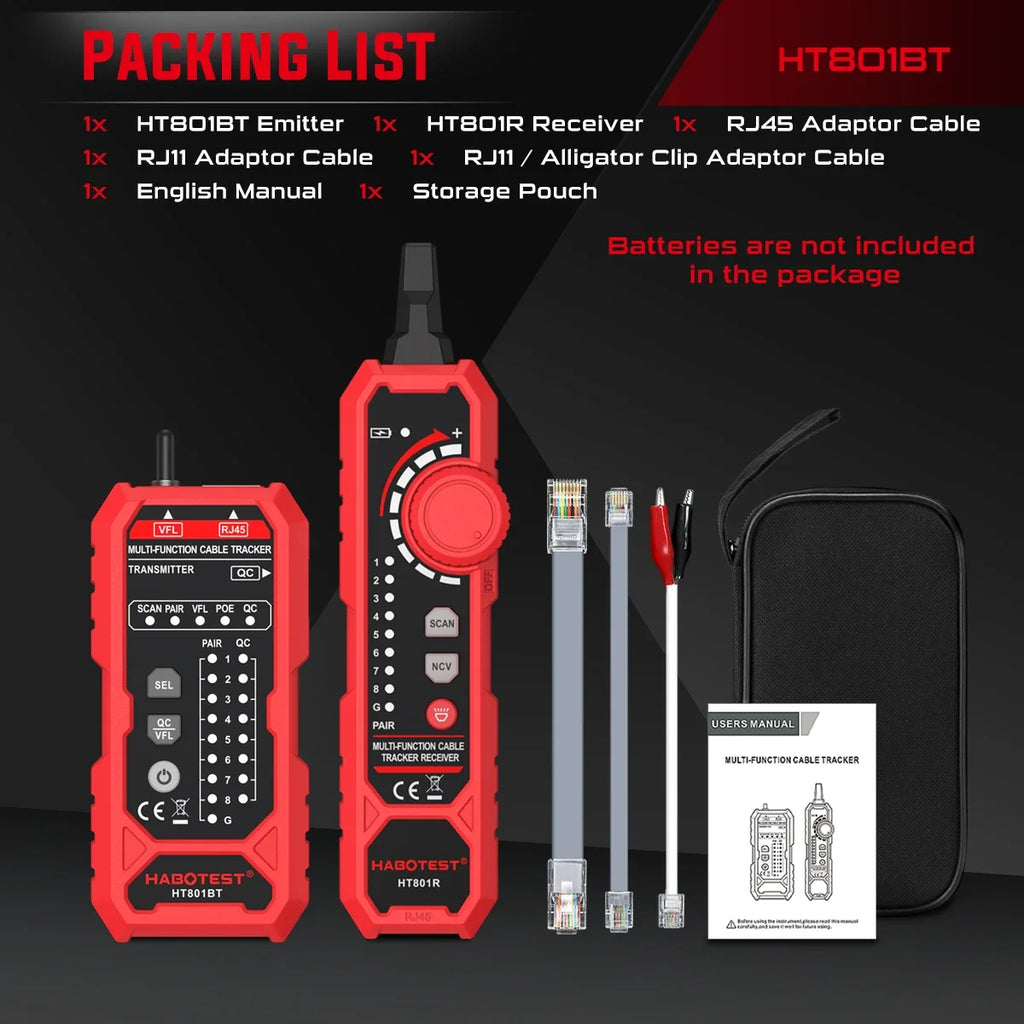 HT801A/B Network Cable Tester | PoE RJ45 RJ11 Line Finder Network Cable Tester QXL HT801B