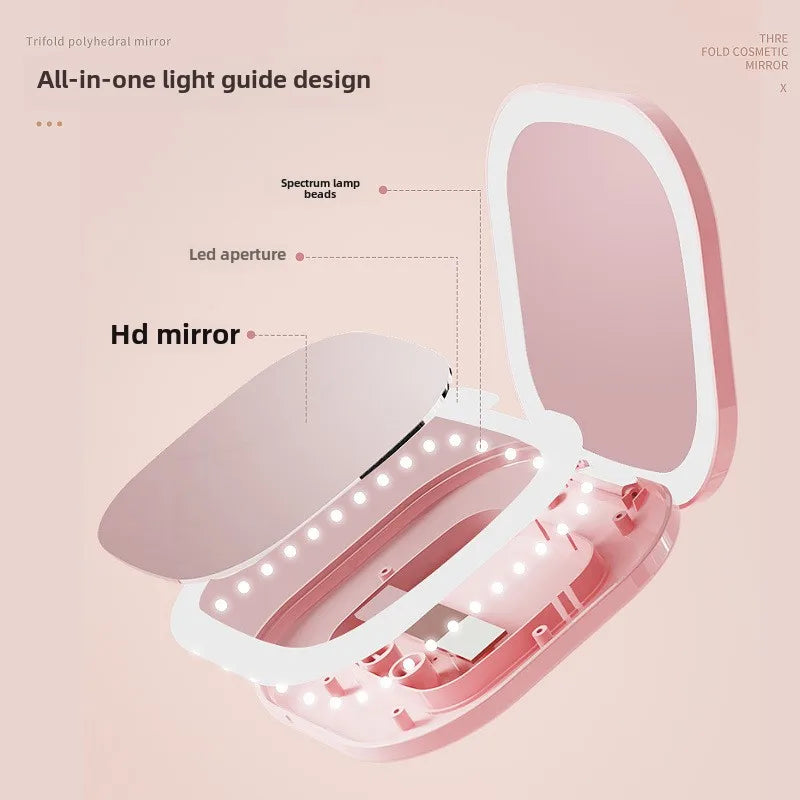 Compact LED Makeup Mirror 2-Sided Foldable 3X Magnification LED Makeup Mirror QXL