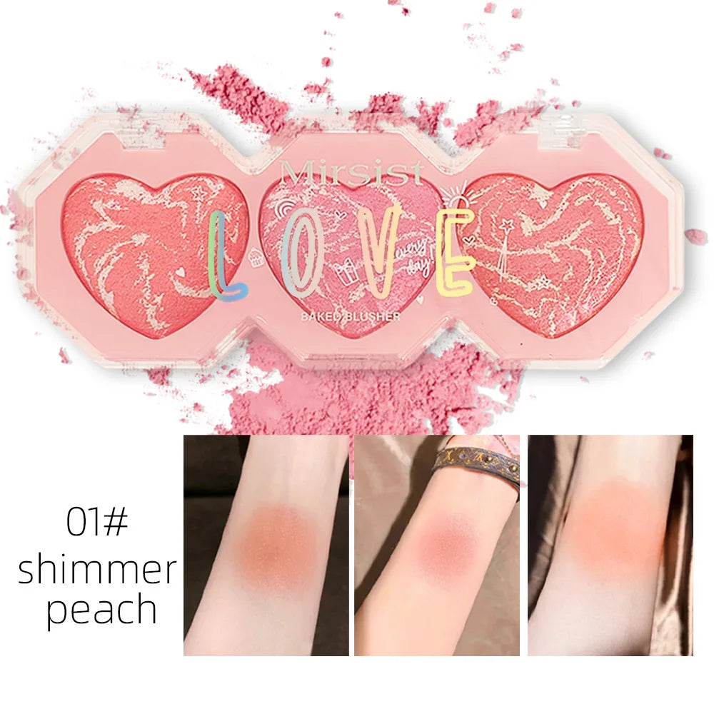 3-Color Cream Blush & Highlighter Palette | Waterproof Contour Cream Blush Palette QXL 01 shimmer peach