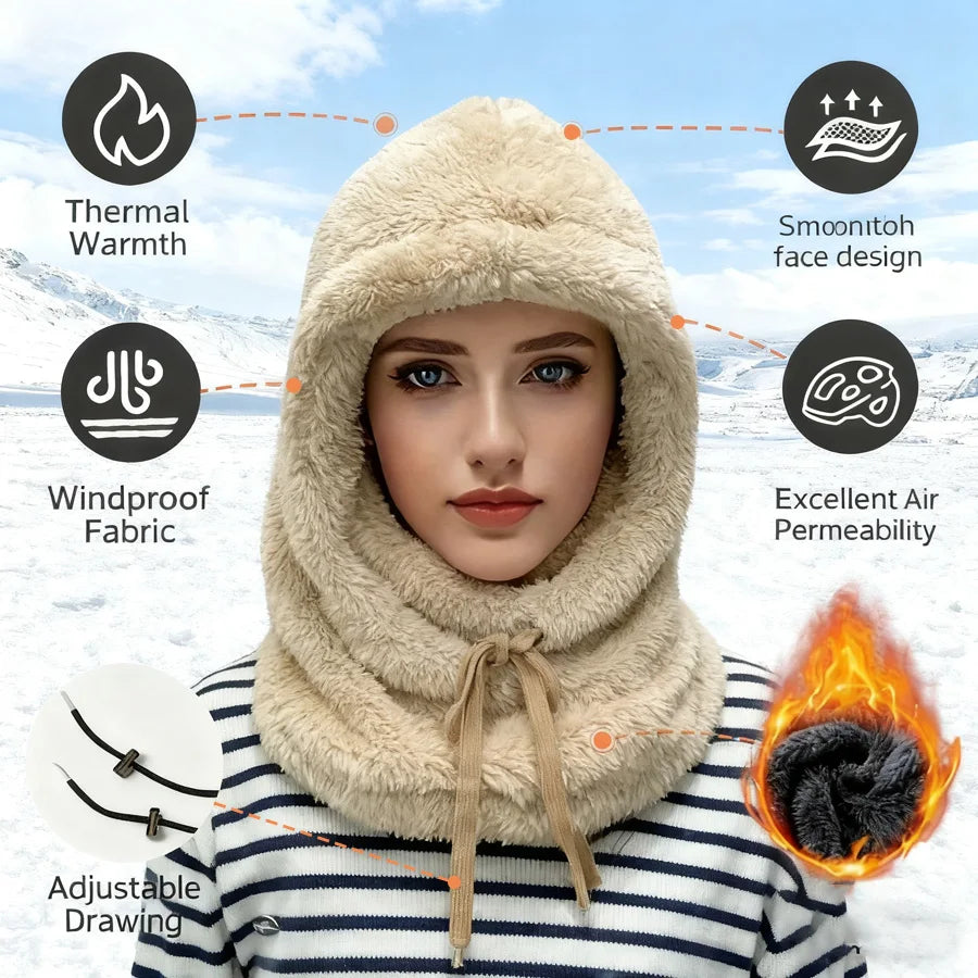 Super Thick Plush Winter Balaclava Hat | Adjustable Drawstring Winter Balaclava Hat QXL