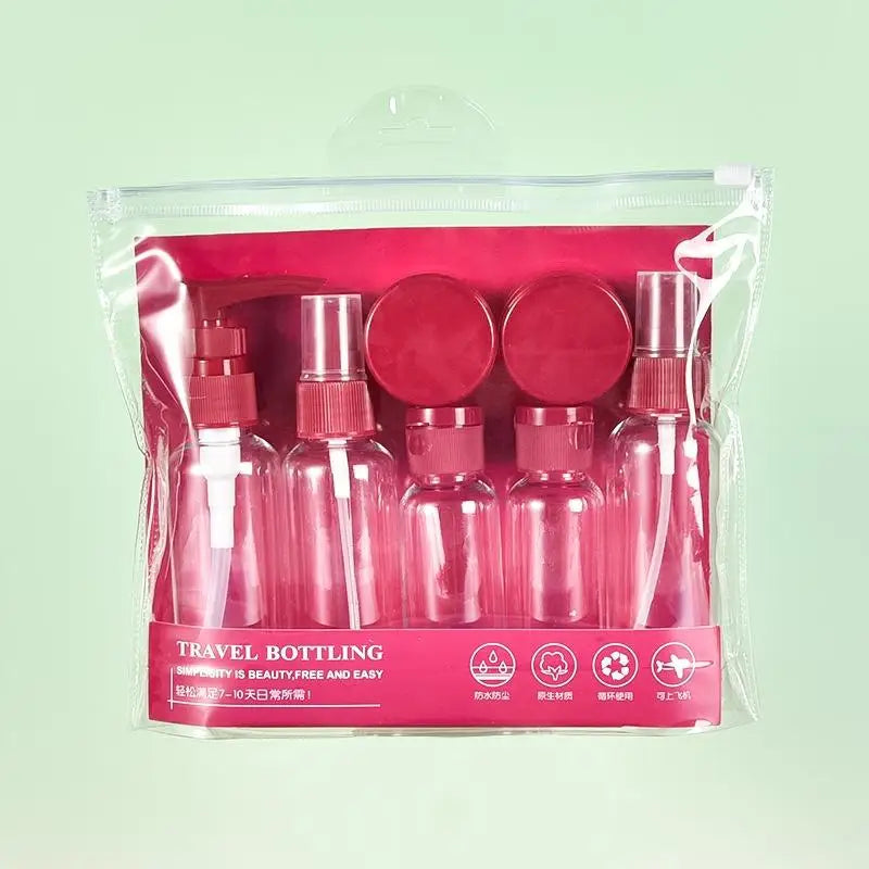Travel Refillable Bottle Set – 8-Pc Cosmetic Travel Containers Travel Bottle Set QXL Wine red