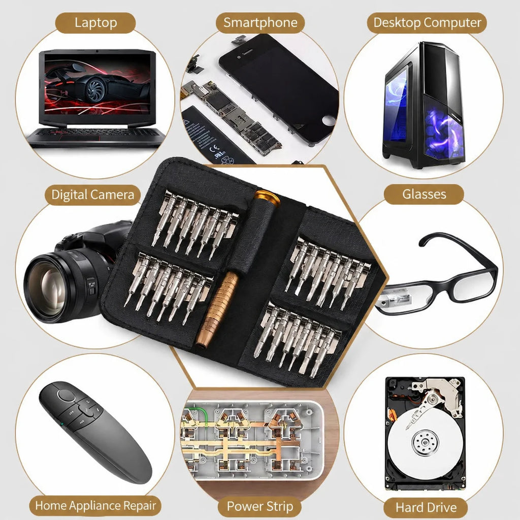 25-in-1 Precision Screwdriver Set | Leather Case Repair Kit Precision Screwdriver Set QXL