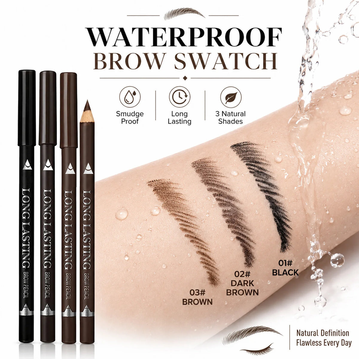3-Pack Waterproof Eyebrow Pencils | Fine Tip All-Day Wear Eyebrow Pencil Set QXL