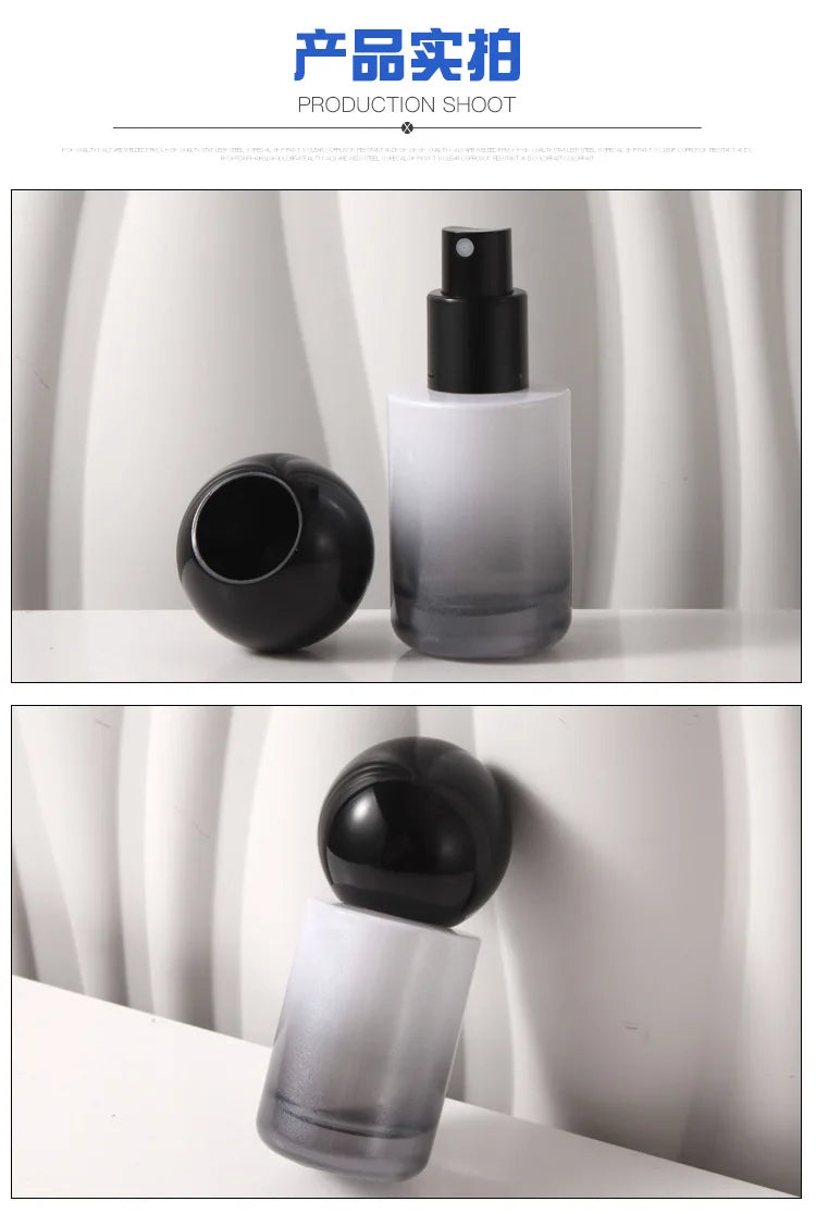 30ml Gradient Black Glass Pump Bottle | Refillable Travel Cosmetic Refillable Pump Bottle QXL