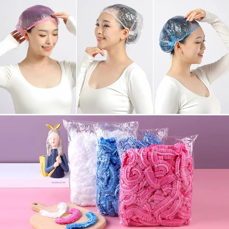 50-Pack Disposable Shower Caps | Waterproof Transparent Hair Covers Disposable Shower Cap QXL