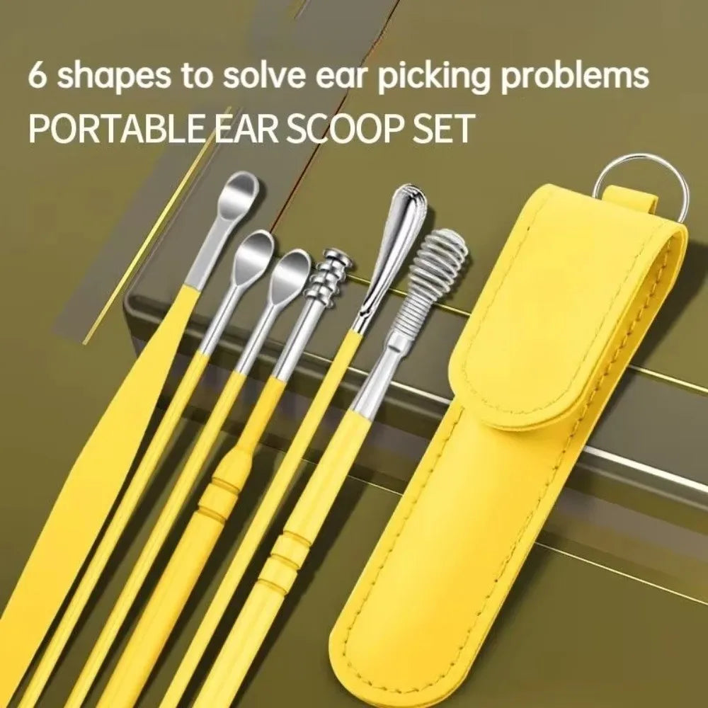 6-Pc 360° Stainless Steel Ear Pick Set | Spiral Ear Spoon Ear Cleaning Tool QXL
