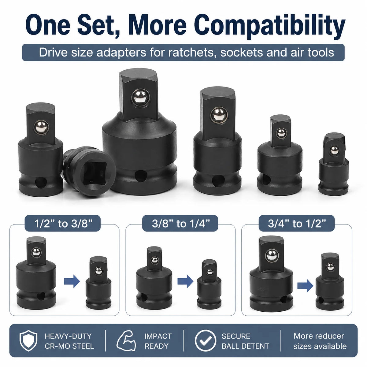 Socket Adapter Reducer Set | 1/4" 3/8" 1/2" 3/4" Drive Sizes Socket Drive Adapter QXL