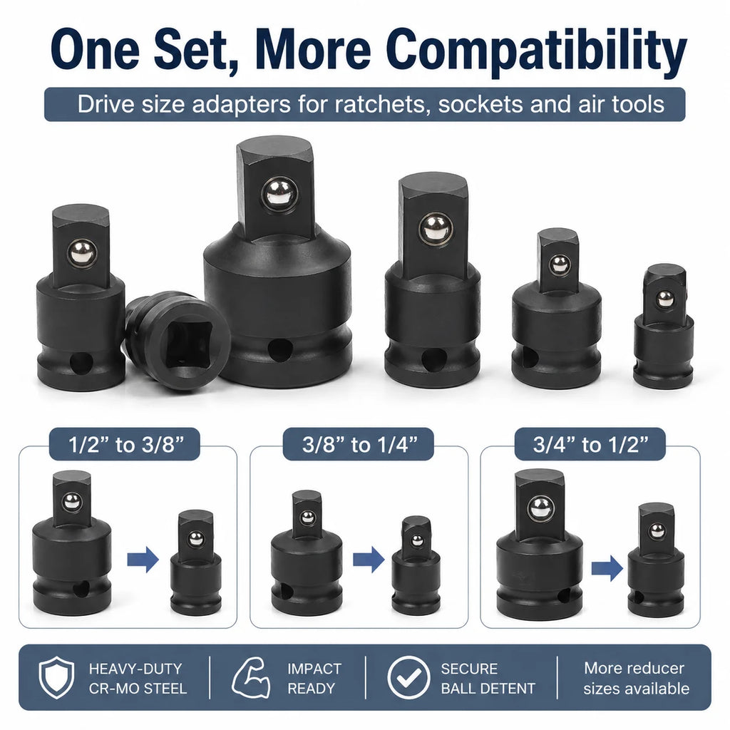 Socket Adapter Reducer Set | 1/2, 3/8 & 1/4 Drive Converter Socket Drive Adapter QXL