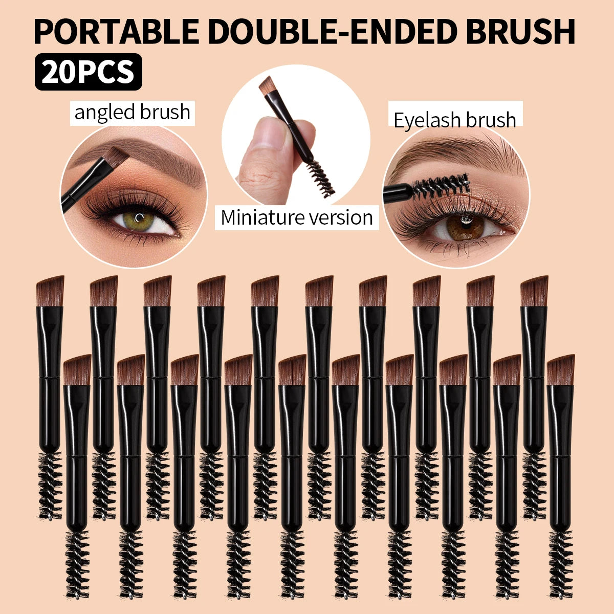 20-Pc Double-Ended Eyebrow Brush & Eyelash Comb Set | Travel Eyebrow Brush Set QXL black Nylon
