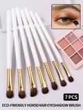 KOSSHOW 7-Pc Pony Hair Eye Makeup Brush Set | Professional Eye Makeup Brush Set QXL white gold