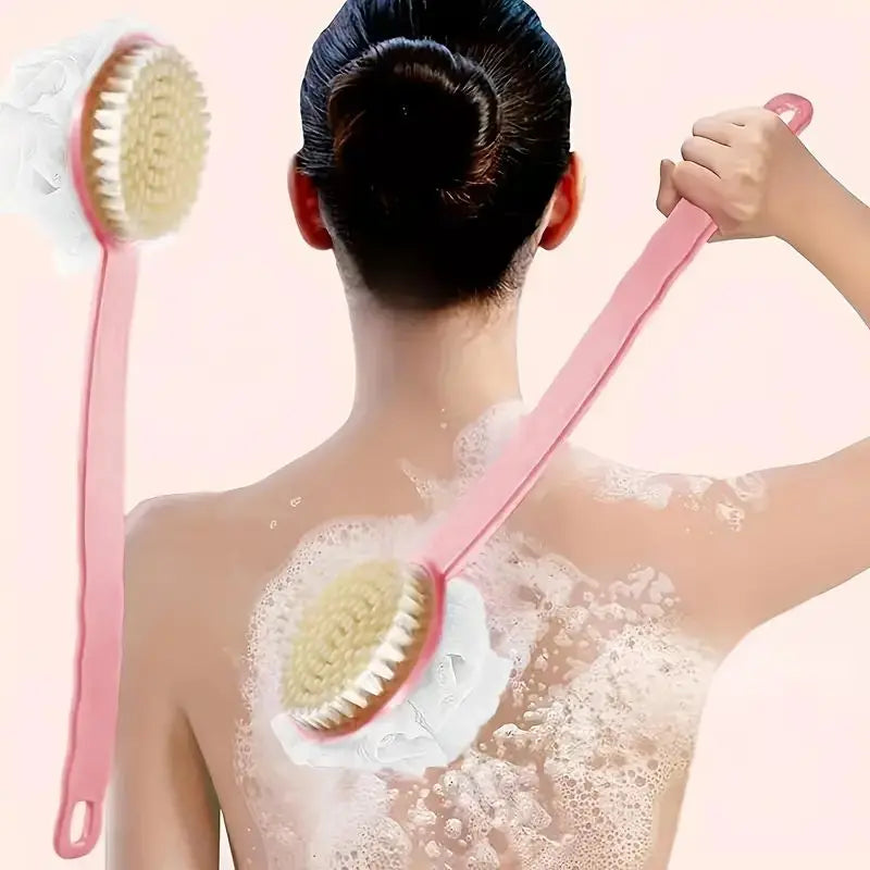 Double-Sided Long Handle Bath Brush | Soft Bristle Exfoliator Bath Brush QXL Pink Other