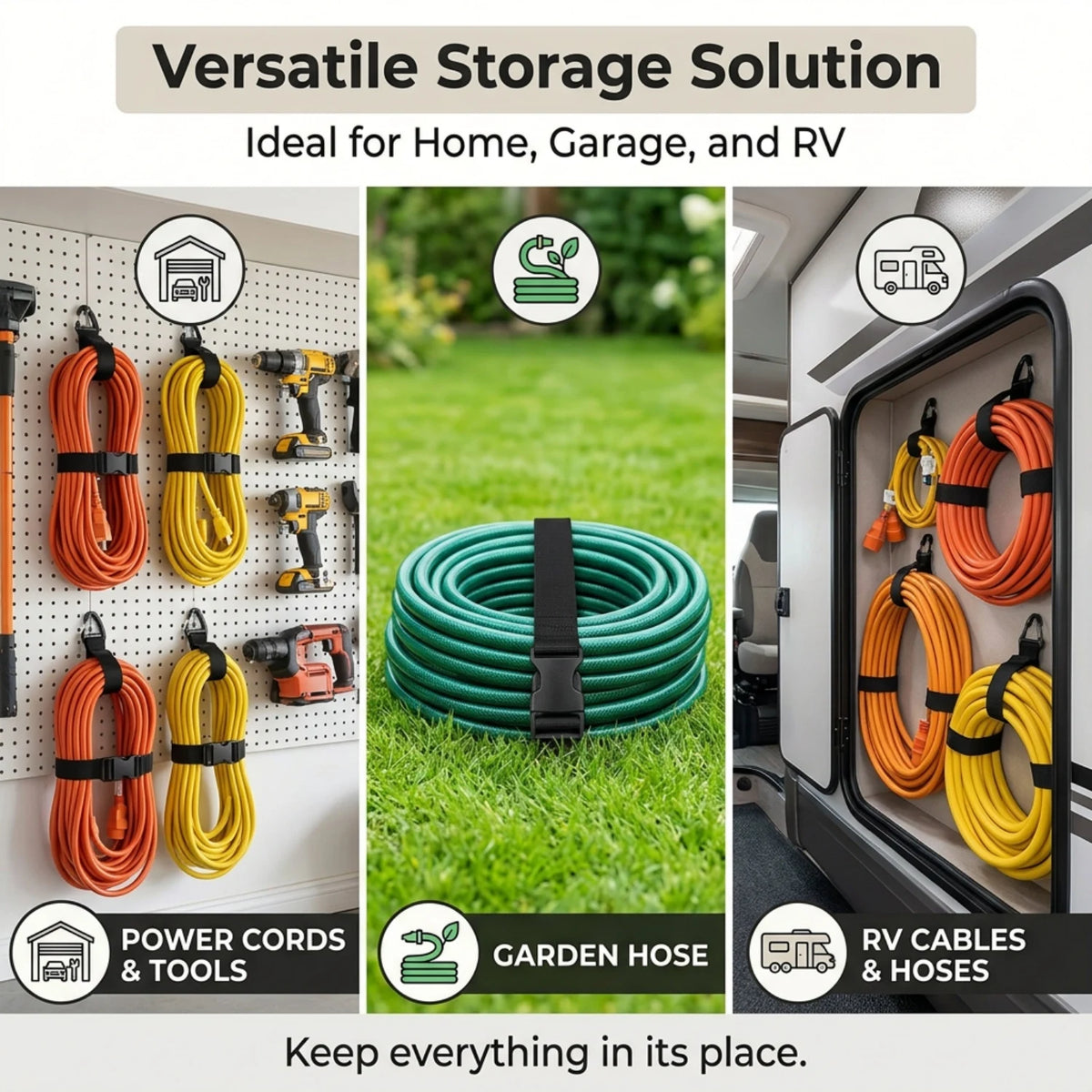 2-Pack Adjustable Hose & Cord Organizer Hanging Straps Hose & Cord Organizer QXL