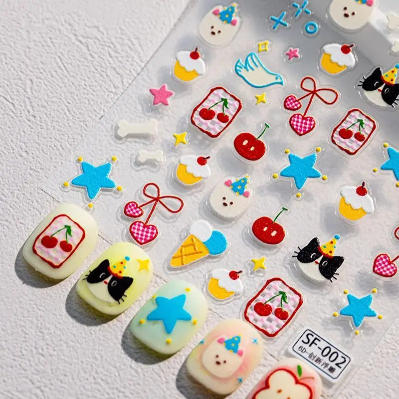 3D Cartoon Bear Nail Stickers | DIY Manicure Decals Nail Art Stickers QXL