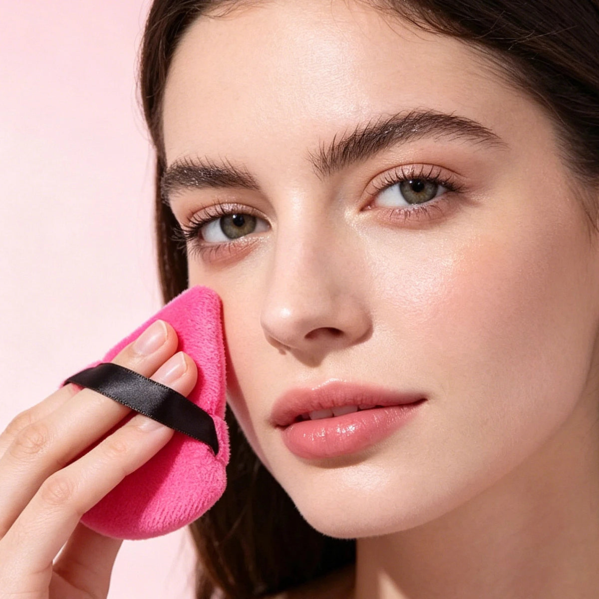 KOSSHOW Pink Blush Brush & Powder Puff Set – 2-Piece Makeup Brush Set QXL