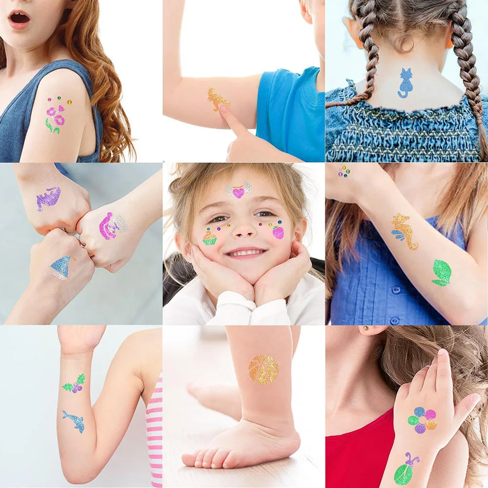 Temporary Glitter Tattoo Kit – Face & Body Art with Stencils Temporary Glitter Tattoo Kit QXL