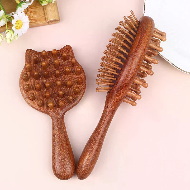 Double-Sided Wooden Cushion Comb | Anti-Static Scalp Massage Brush Cushion Massage Comb QXL