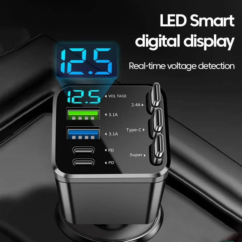 7-in-1 Retractable Car Charger USB-C PD 180W Fast Charging Car Phone Charger QXL