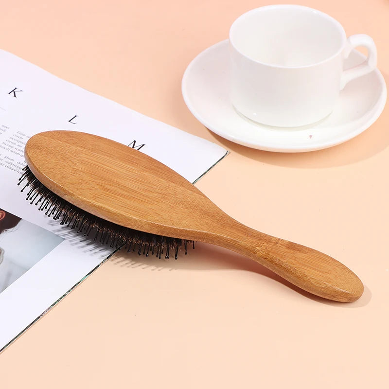 Bamboo Boar Bristle Hair Brush & Scalp Massage Comb Scalp Massage Hair Brush QXL