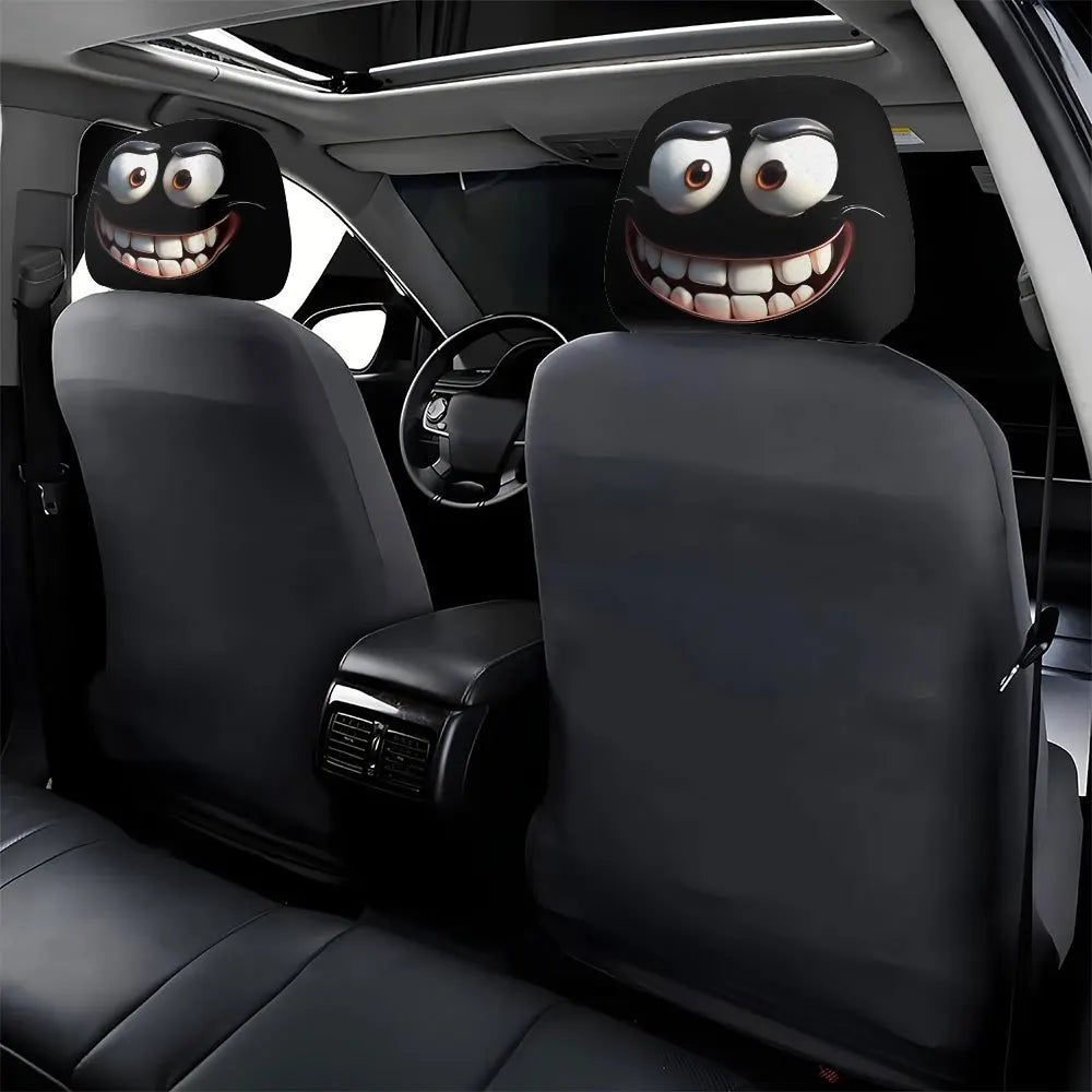 2-Pack Smiley Face Car Headrest Pillow Covers | Soft Polyester Car Pillow Covers QXL