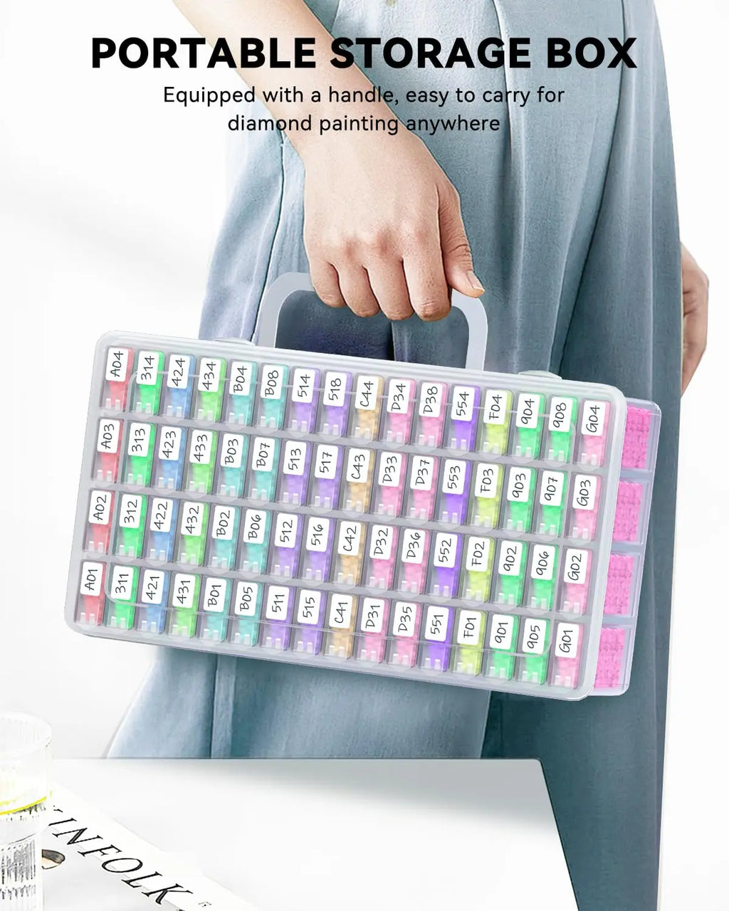64-Compartment Transparent Bead & Diamond Painting Storage Box Craft Bead Organizer QXL