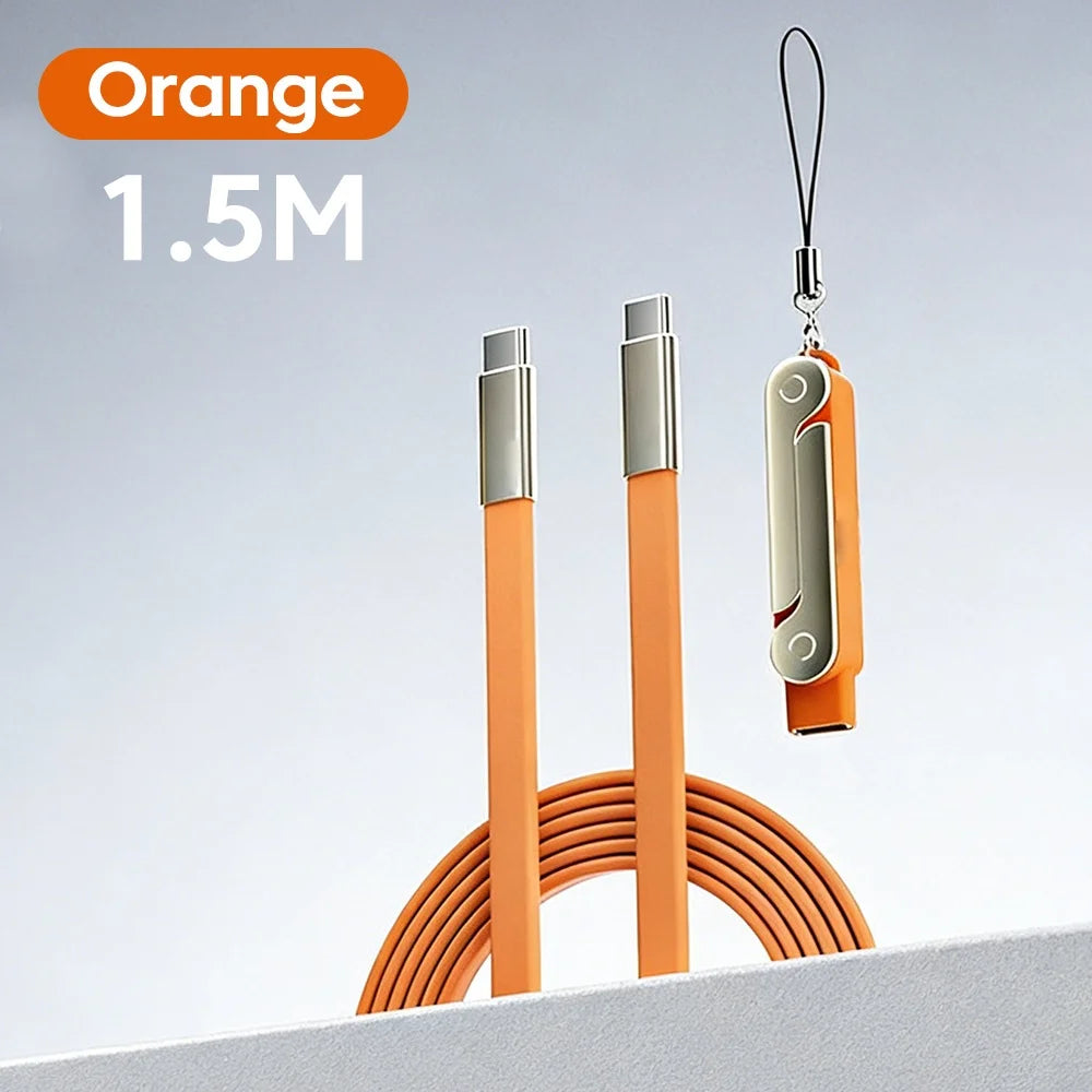240W USB-C Elbow Fast Charging Cable & Foldable Phone Stand USB-C Charging Cable QXL Orange 1.5m
