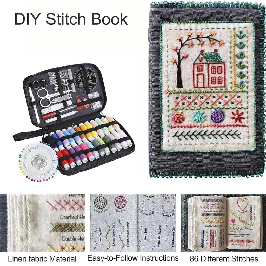 Embroidery Stitches Book Kit | Hoop, Threads & Needle Tools Embroidery Craft Kit QXL