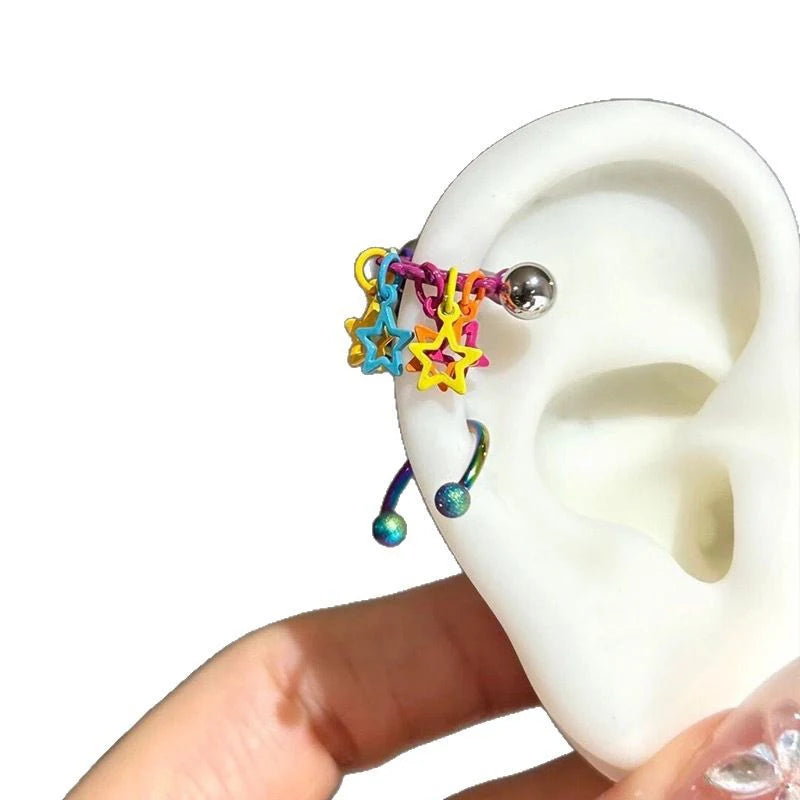 Dopamine Star Tassel Hoop Earring | Colorful Clay Jewelry Fashion Hoop Earring QXL