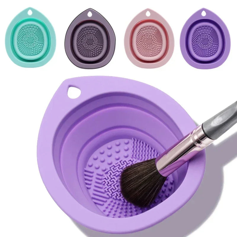 Foldable Silicone Makeup Brush Cleaning Bowl & Scrubber Brush Cleaning Bowl QXL